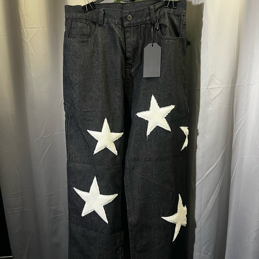 Black Jean Pants with White Star Accents 8/9